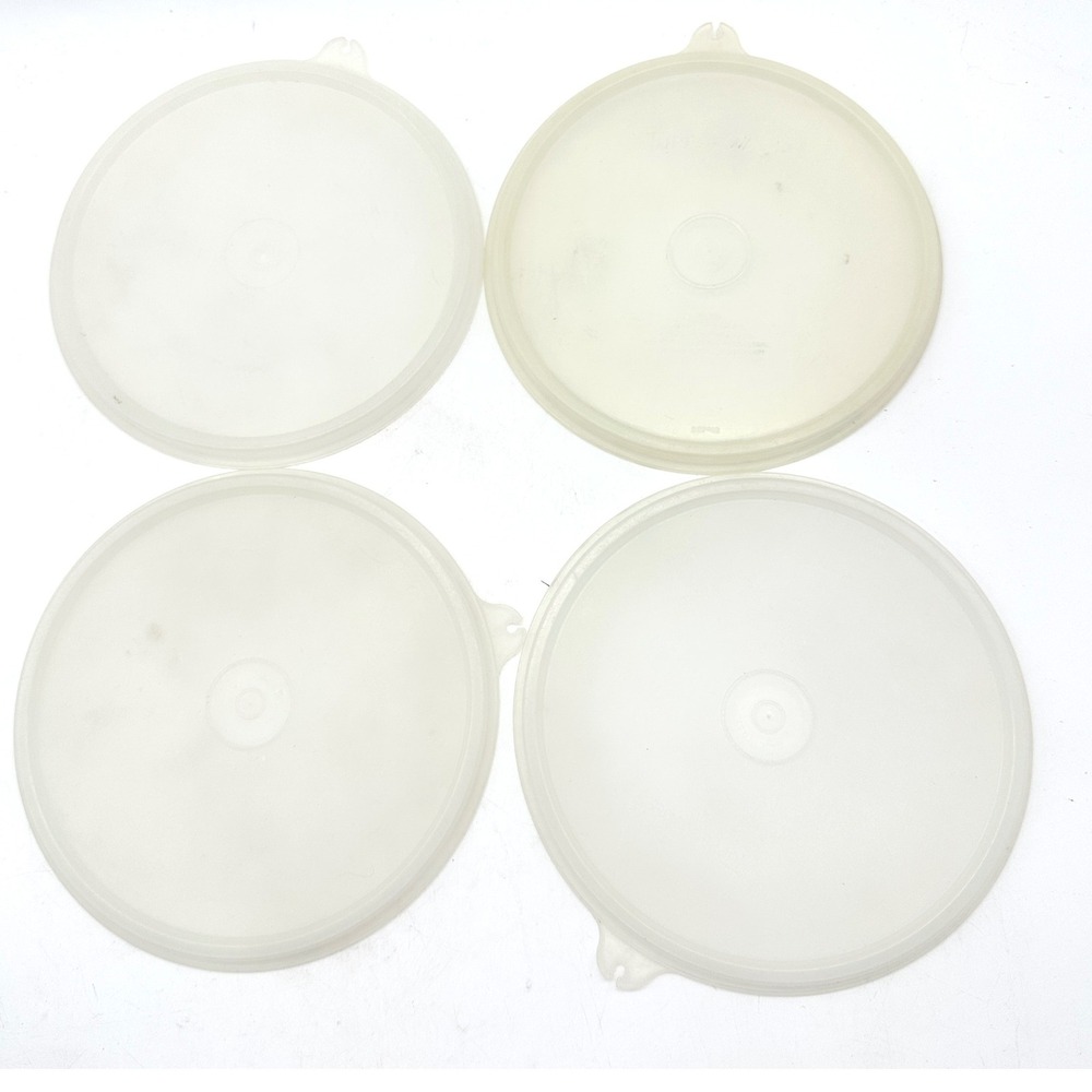 Tupperware Replacement Lids 4 Pack 800-48 Sheer White Round Plastic Vintage